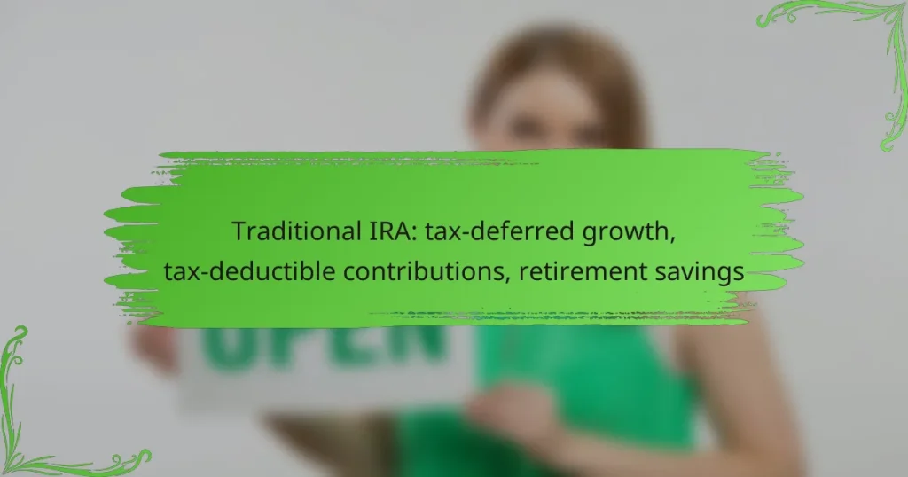 Traditional IRA: tax-deferred growth, tax-deductible contributions, retirement savings